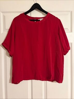 VTG Stephanie Andrews 100% Silk Red Boxy Blouse Plus Size 1X
